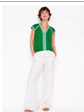 Boden Green Hazel Cotton Embroidered Blouse, Size Medium